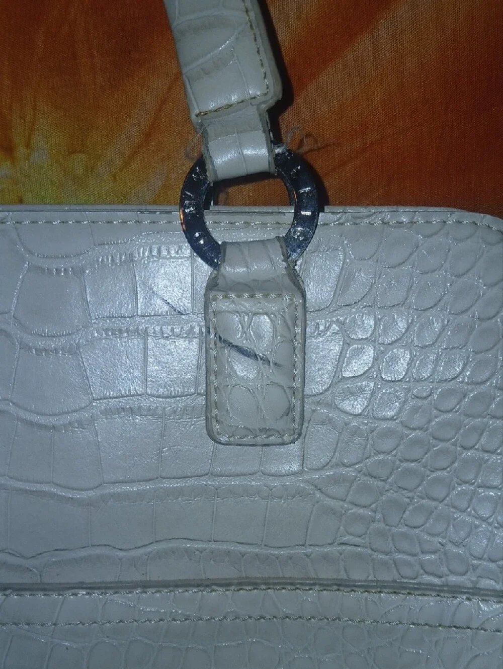 Tommy Hilfiger Y2K Vintage Cream Croc-Embossed Leather Shoulder Bag